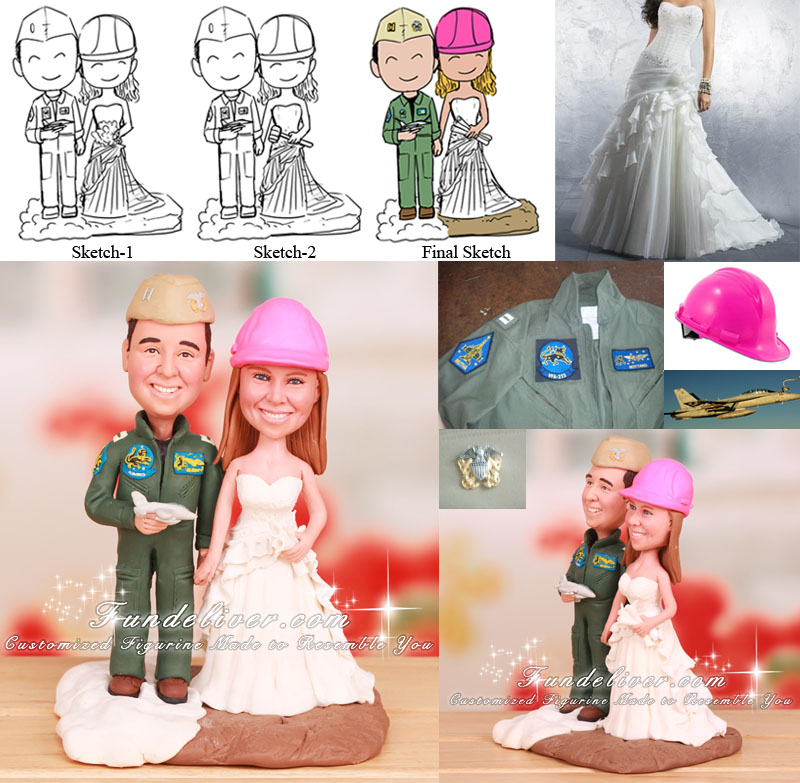 Civil Engineer and Navy F-18 Aviator Wedding Cake Toppers